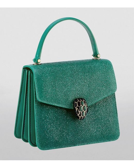 BVLGARI Green Galuchat Leather Serpenti Forever Top-Handle Bag