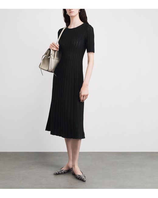 Valentino Black Openwork Knit Midi Dress