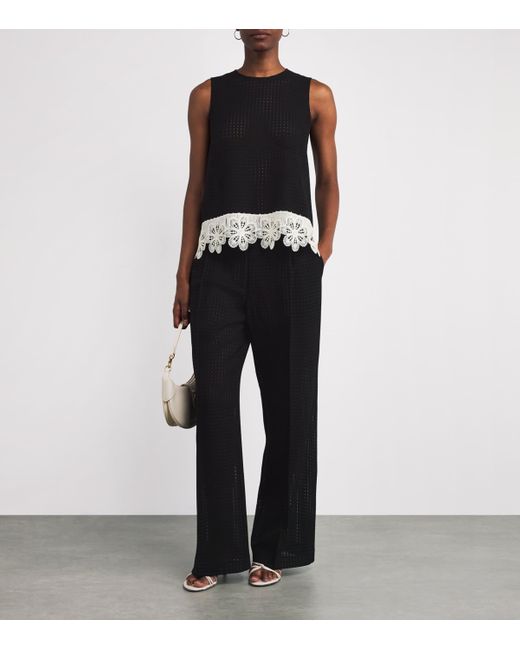 LaDoubleJ Black Crochet Lace-Trim La Scala Top
