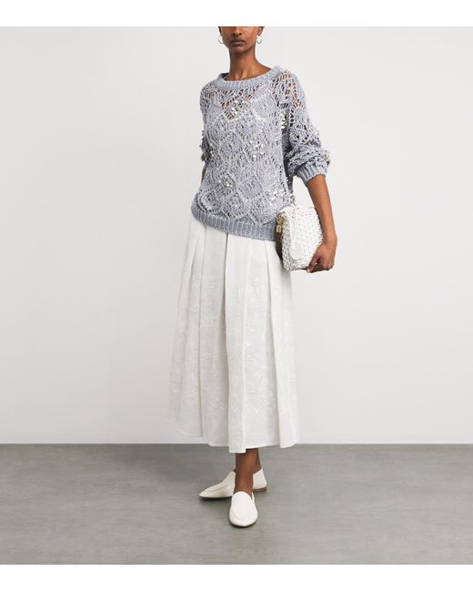 Eleventy Gray Linen Sequin-Embellished Sweater