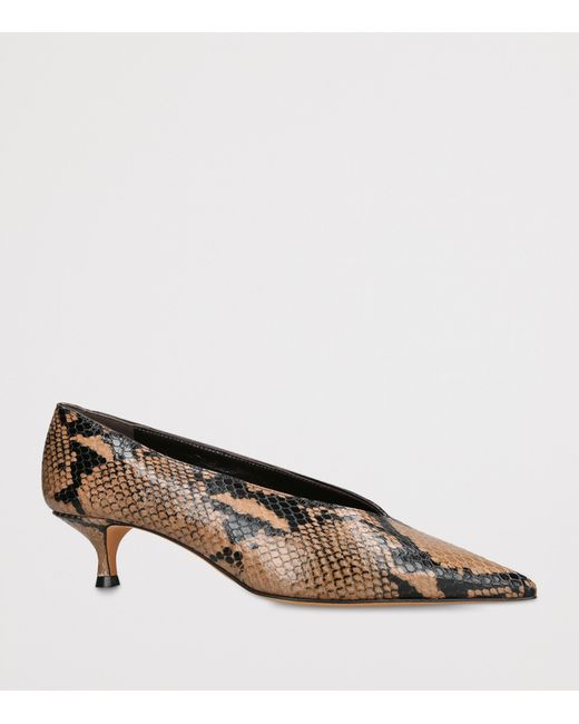 Le Monde Beryl Brown Leather Snake-Effect Babouche Pumps 35