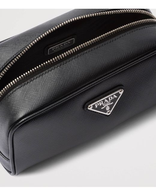 Prada Black Saffiano Leather Logo Pouch for men