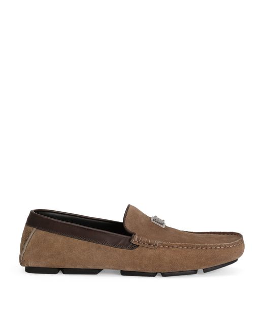 Dolce & Gabbana Brown Suede Logo Driving Shoes for men
