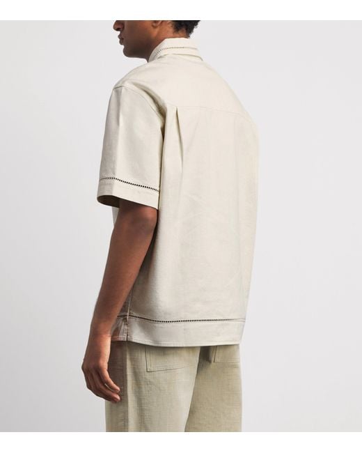 Drole de Monsieur White Cotton Embroidered Short-Sleeve Shirt for men