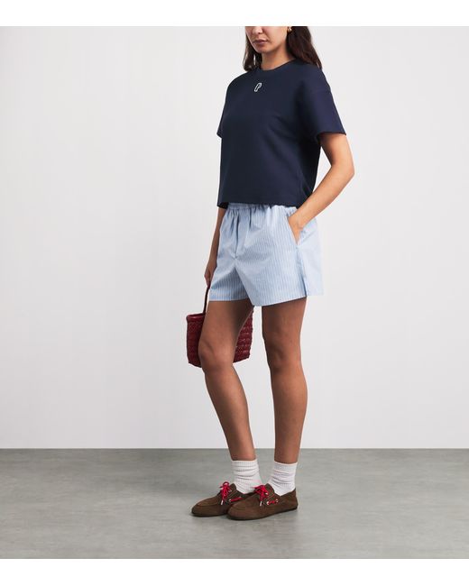 Claudie Pierlot Blue Cotton Logo-Embroidered T-Shirt