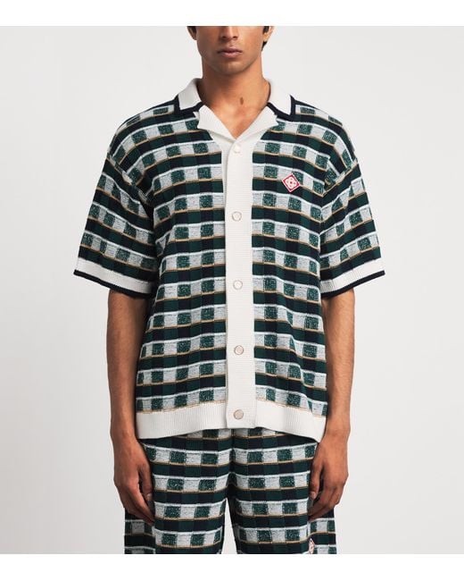 Casablanca Green Cotton Crochet Mosaic Shirt for men