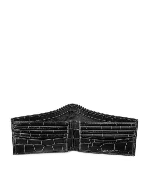 Aspinal Black Croc-Embossed Leather Bifold Wallet for men