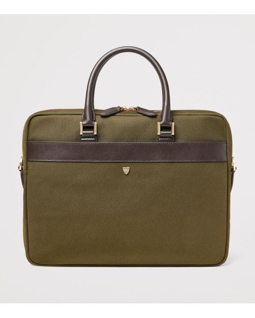 Aspinal Green Nylon Slim Briefcase for men