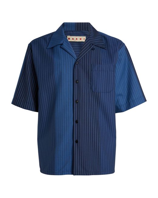 Marni Blue Wool Pinstriped Bowling Shirt for men
