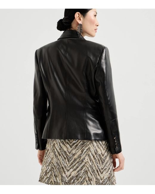 Brunello Cucinelli Black Nappa Leather Monili Single-Breasted Blazer