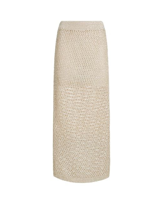 Brunello Cucinelli Natural Embellished Knit Maxi Skirt