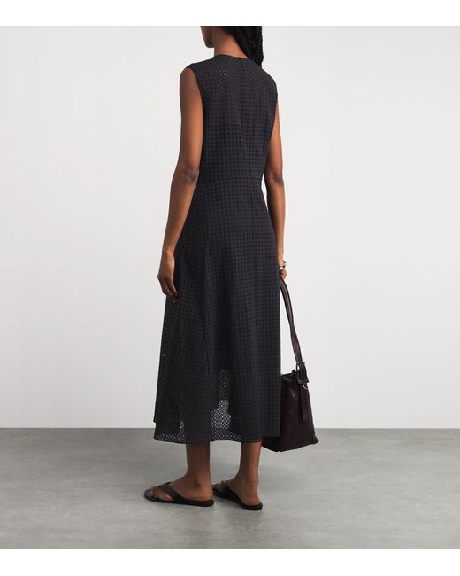 Theory Black Broderie Anglaise V-Neck Midi Dress