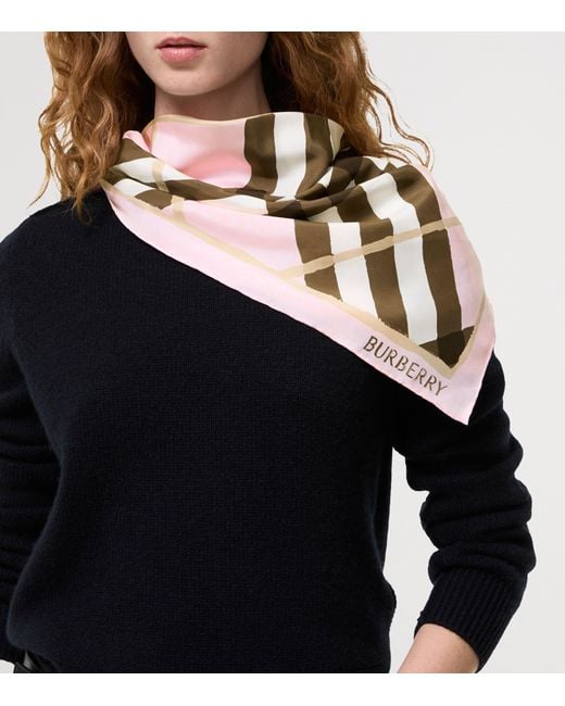 Burberry Pink Silk Watercolour Check Scarf