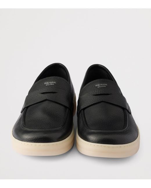 Prada Black Leather Logo Loafers for men