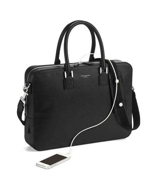 Aspinal Black Leather Mount Street Briefcase Bag