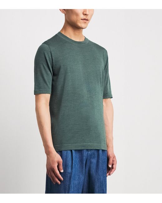 FIORONI CASHMERE Green Virgin Wool T-Shirt for men