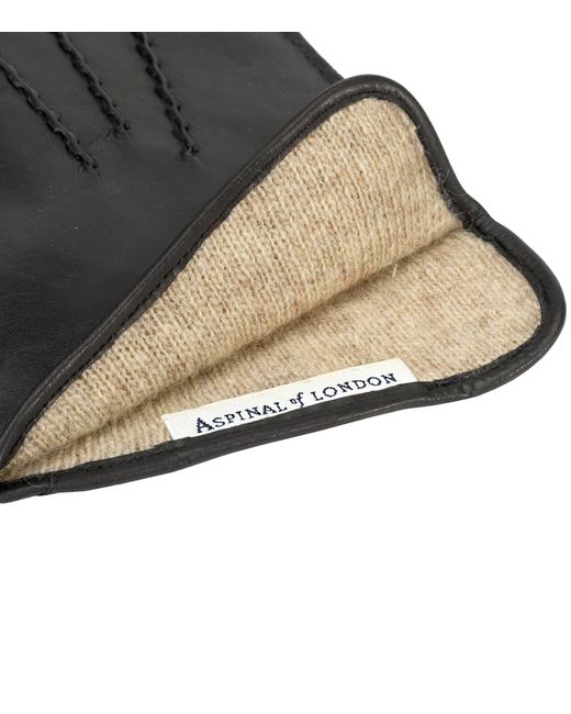 Aspinal Black Cashmere-Wool-Lined Leather Gloves for men