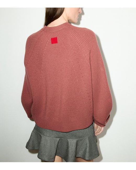MAX&Co. Red Wool-Cashmere Balloon-Sleeve Sweater