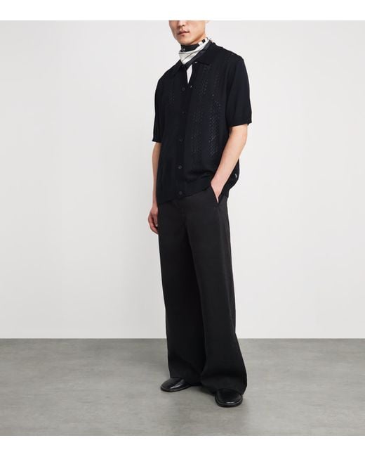 NN07 Black Wool-Blend Knitted Polo Shirt for men