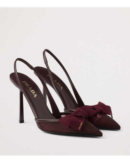 Prada Brown Mesh Bow Slingback Pumps 100
