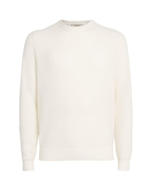 FIORONI CASHMERE White Cashmere Crew-Neck Sweater for men
