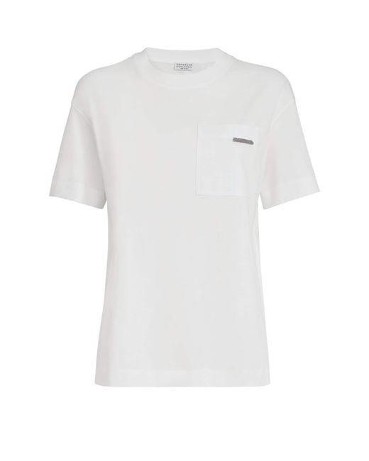 Brunello Cucinelli White Cotton Monili-Trim T-Shirt