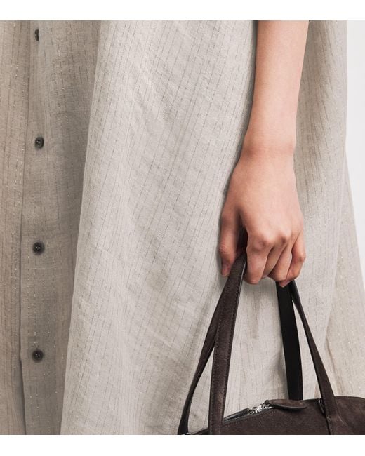 Eskandar White Linen-Blend Stripe Midi Shirt Dress