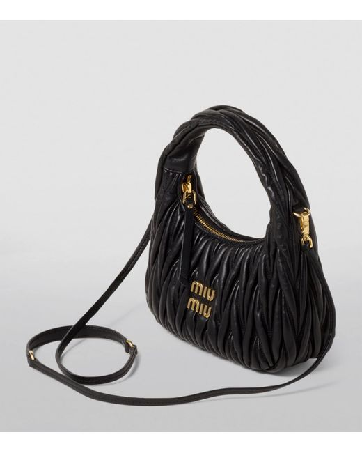 Miu Miu Black Small Matelassé Leather Wander Top-Handle Bag