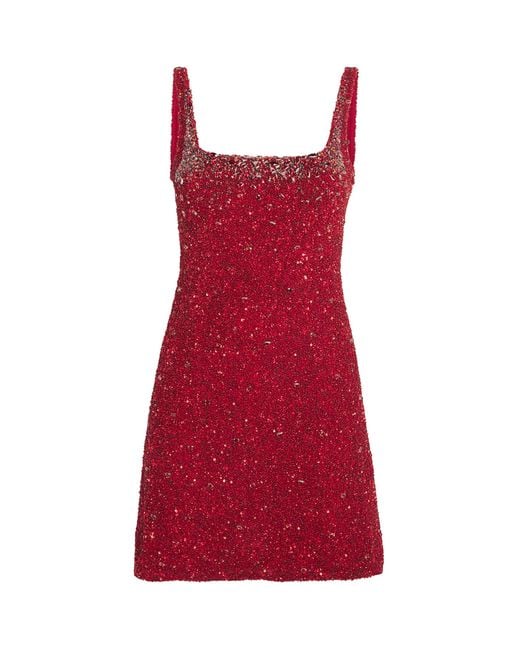 Rachel Gilbert Red Beaded Kaity Mini Dress