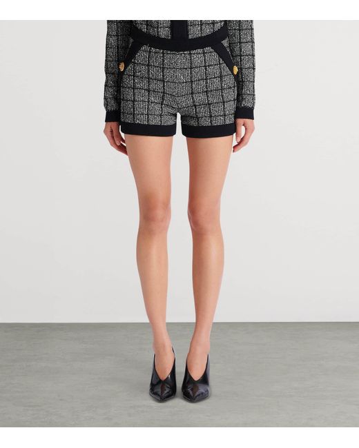 Balmain Black Tweed Check Shorts
