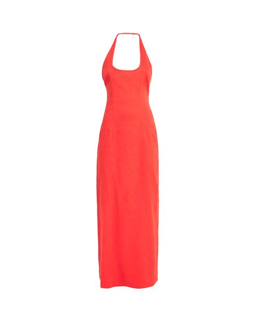 Sir Red Linen-Blend Halterneck Elodie Maxi Dress