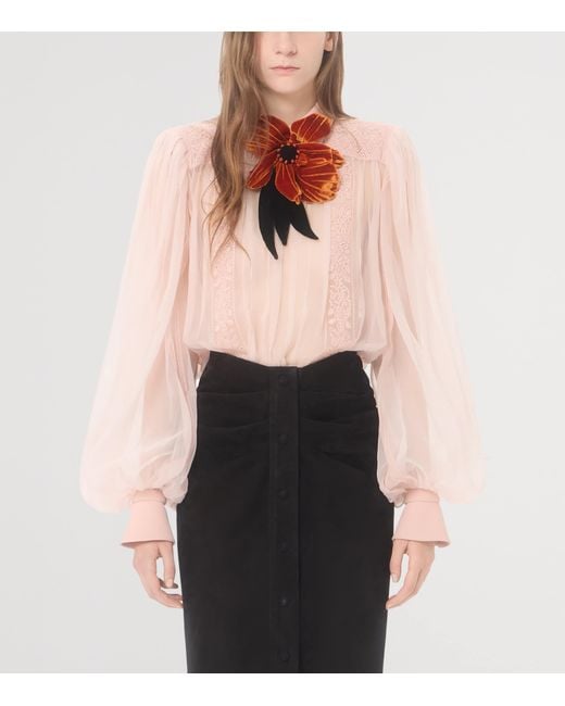Valentino Pink Silk Floral-Embroidered Blouse