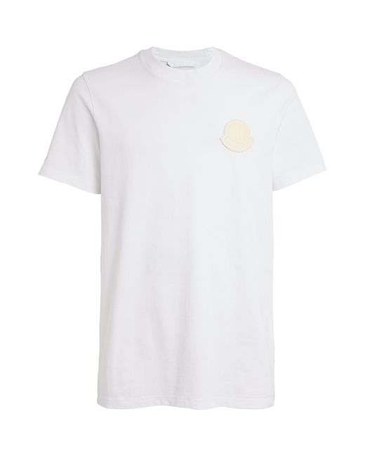 Moncler White Cotton Logo-patch T-shirt for men