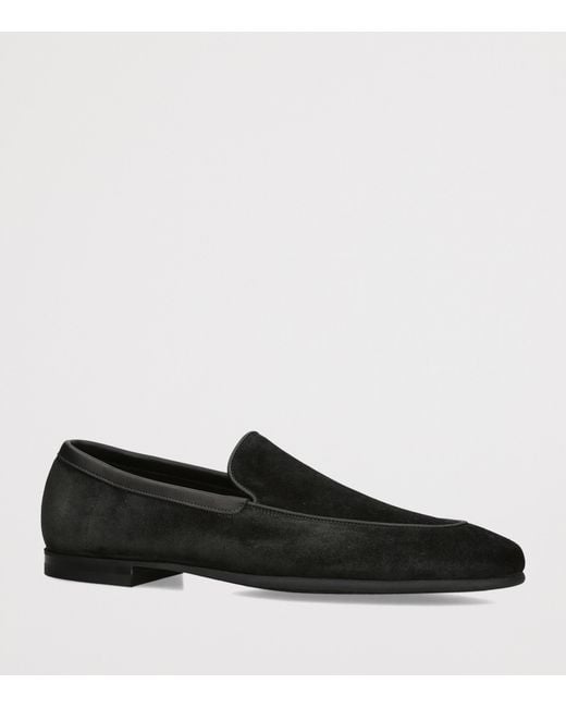 John Lobb Black Suede Tyne Ii Loafers for men