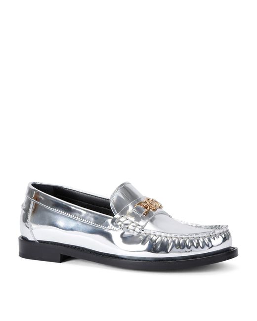 Versace White Leather Medusa Loafers