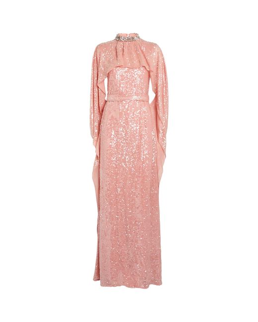 Erdem Pink Embellished Cape-detail Gown