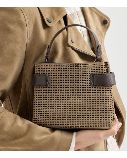Brunello Cucinelli Brown Small Leather Essence Top-Handle Bag