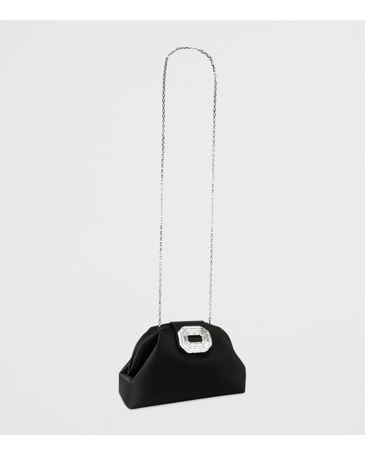 AMINA MUADDI Black Satin Camelia Clutch Bag