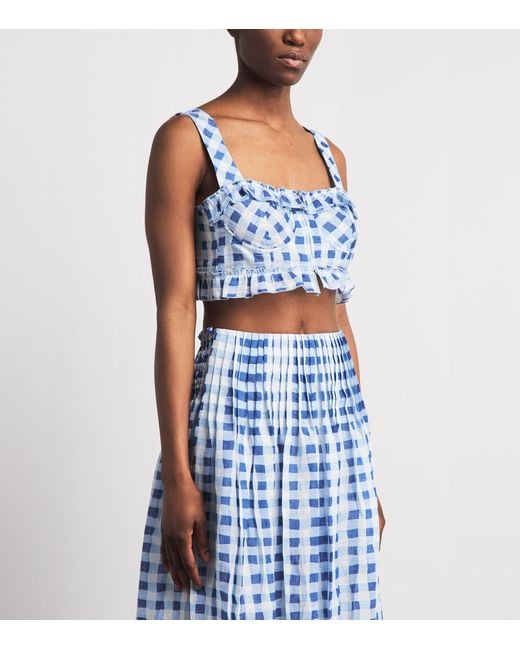 Sandro Blue Linen-Blend Gingham Crop Top