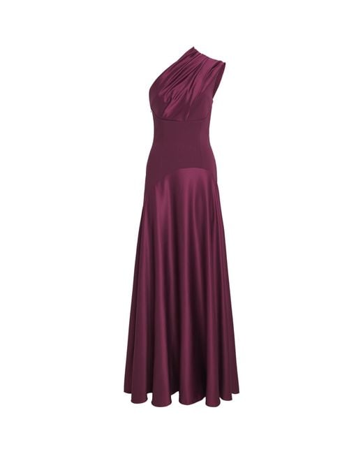 Solace London Purple One-Shoulder Satin Gabriela Gown