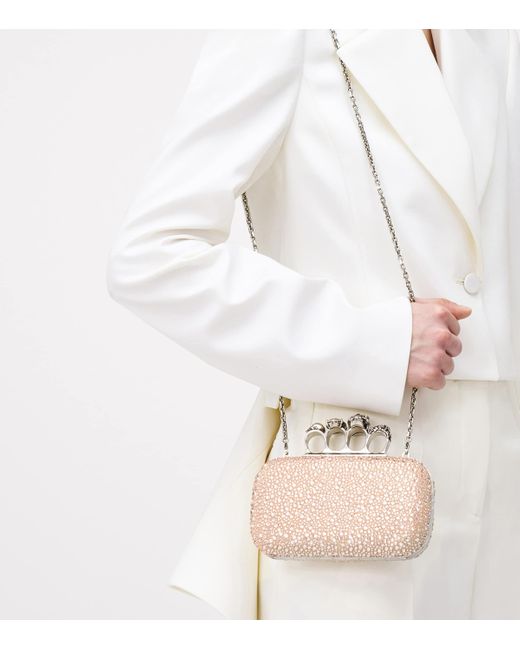 Alexander McQueen Metallic Crystal Skull Four-Ring Clutch Bag
