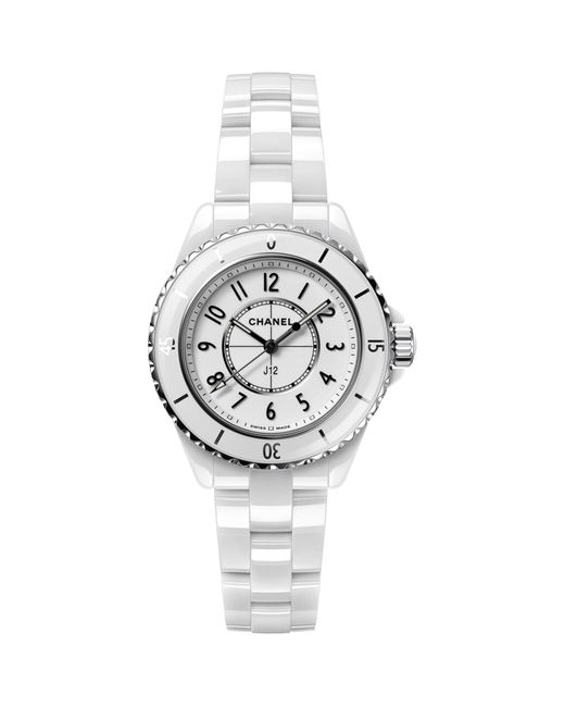 Chanel White Ceramic And Steel J12 Watch 33mm