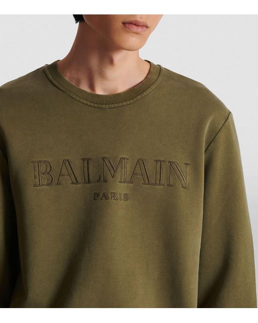 Balmain Green Cotton Embroidered Sweatshirt for men