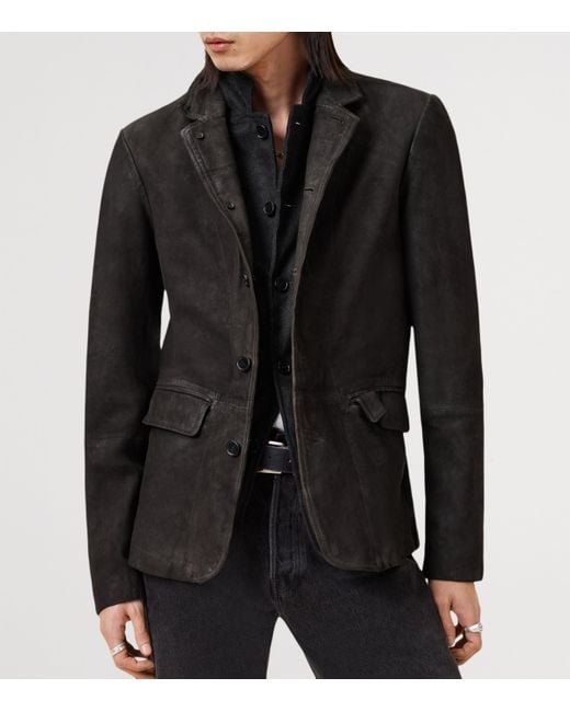 AllSaints Black Leather Survey Blazer for men