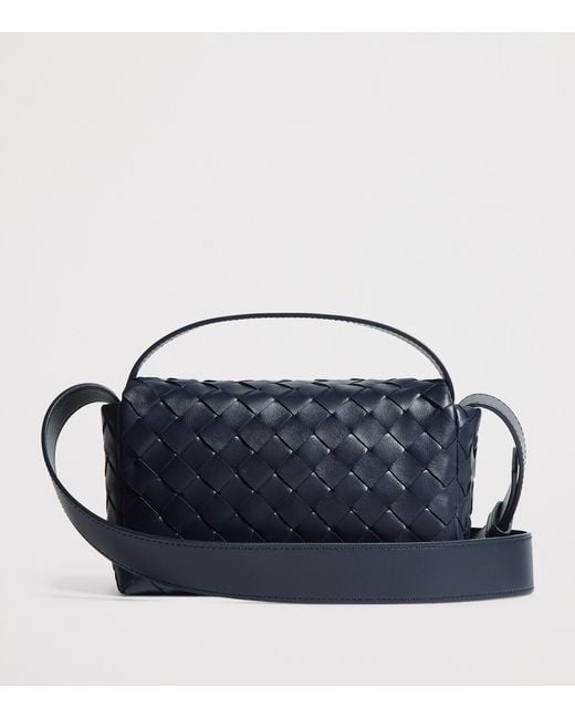 Bottega Veneta Blue Mini Leather Intrecciato Flap Cross-Body Bag for men