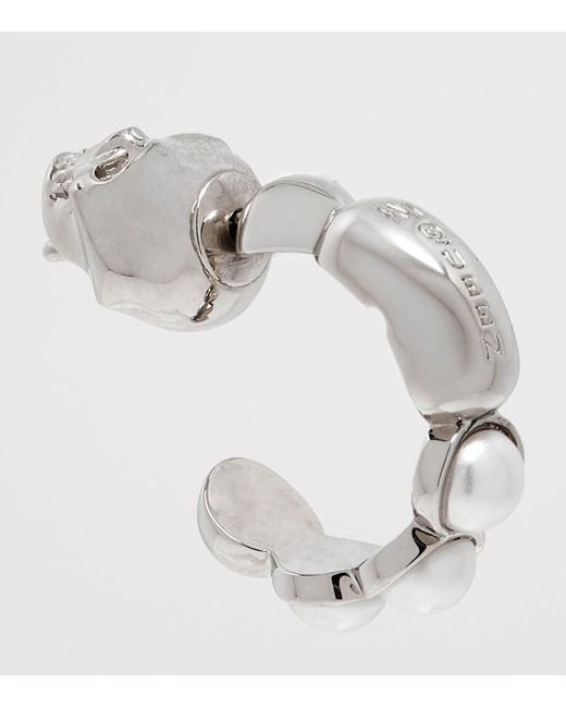 McQueen White Faux Pearl And Skull Single Hoop Earring for men