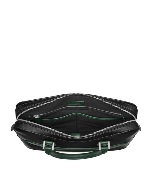 Aspinal Black Slim Leather Shield Briefcase for men