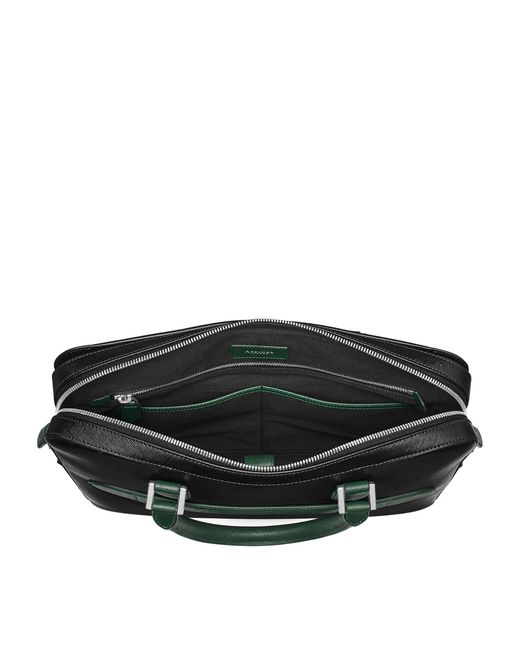 Aspinal Black Slim Leather Shield Briefcase for men