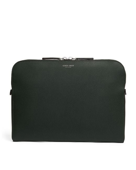 Giorgio Armani Green Calfskin Laptop Case for men