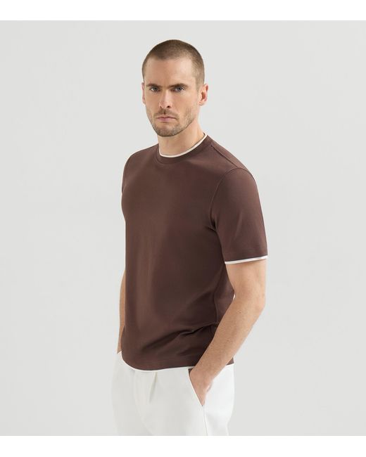 Brunello Cucinelli Brown Cotton Faux-Layered T-Shirt for men